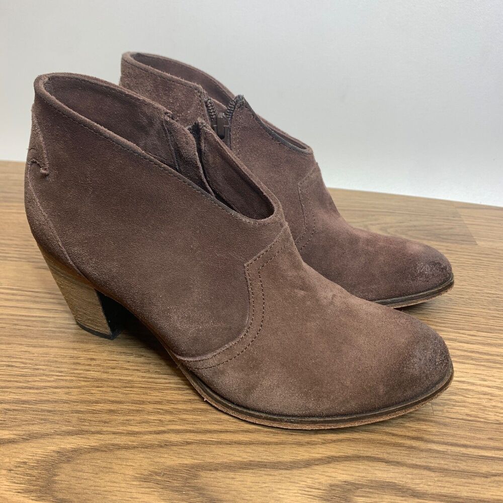 Johnston Murphy Block Heel Booties Brown Distressed Suede  Western Womens Sz 7.5